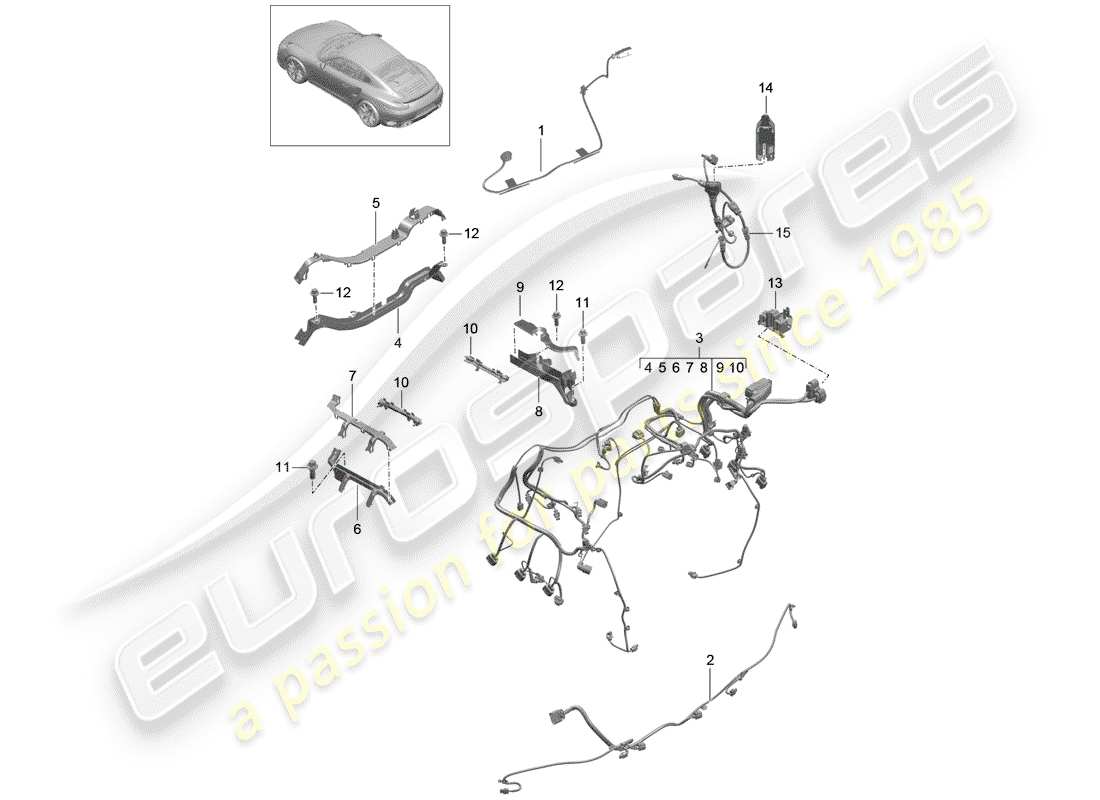 porsche 2014 (991-1 turbo) wiring harnesses part diagram