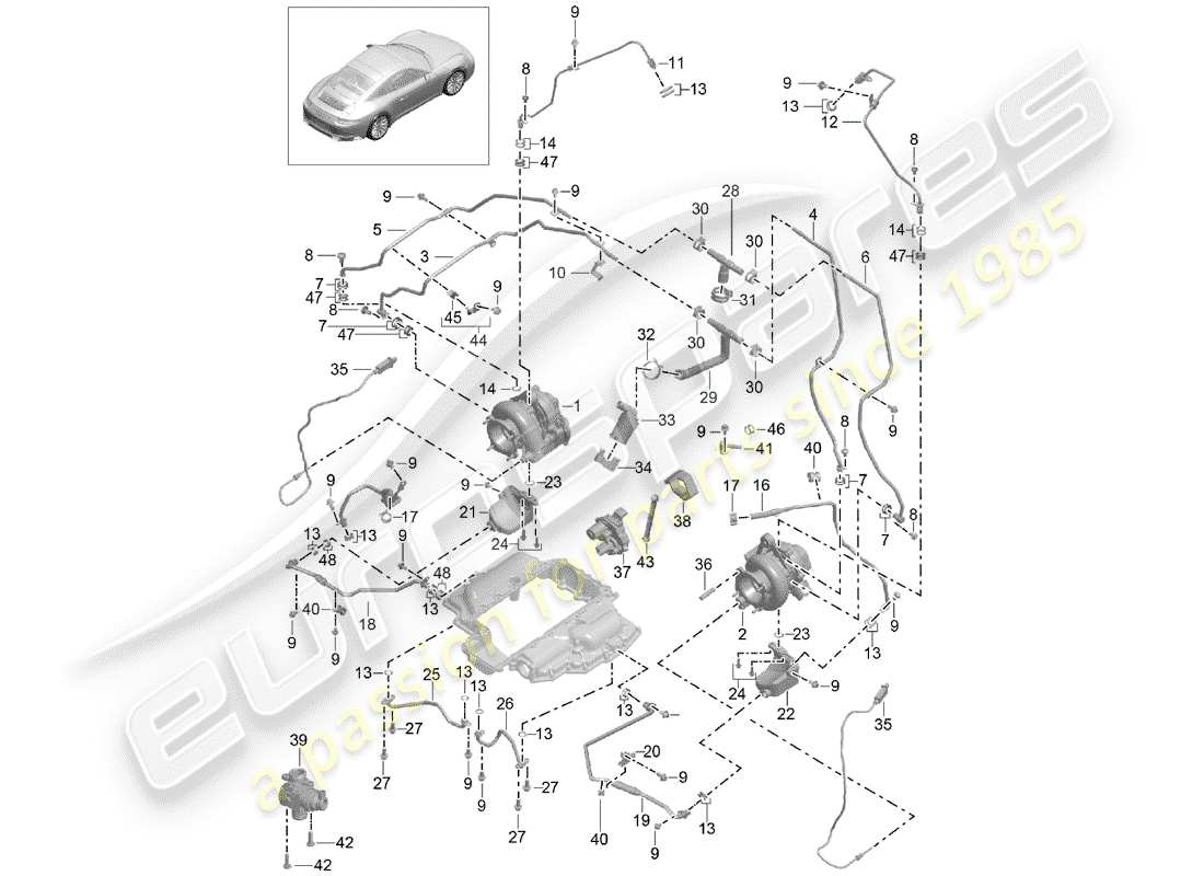 porsche 991 turbo (2014) exhaust gas turbocharger part diagram