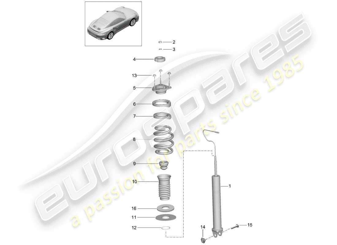 porsche 991 turbo (2014) shock absorber part diagram