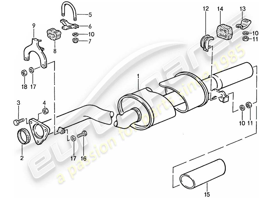 porsche 1989 (944) exhaust system - exhaust silencer, rear parts diagram