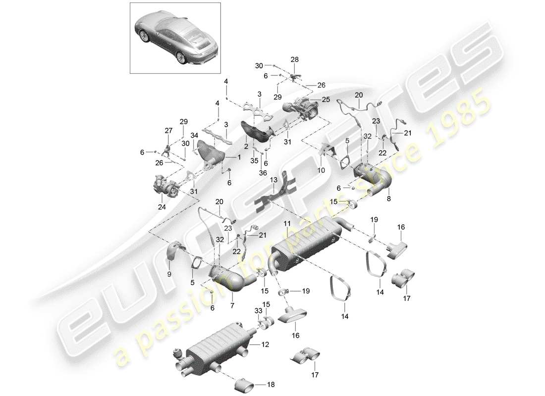 porsche 991 gen. 2 (2017) exhaust system parts diagram