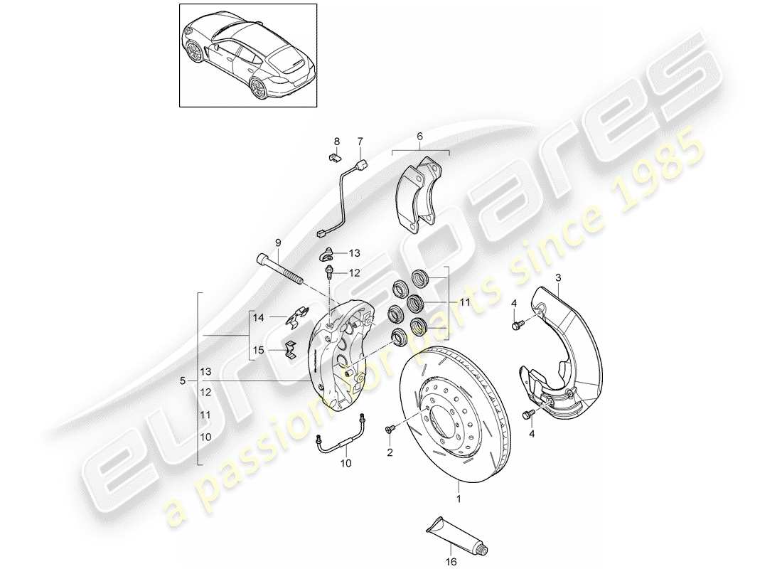 porsche 2016 (panamera 970) disc brakes parts diagram