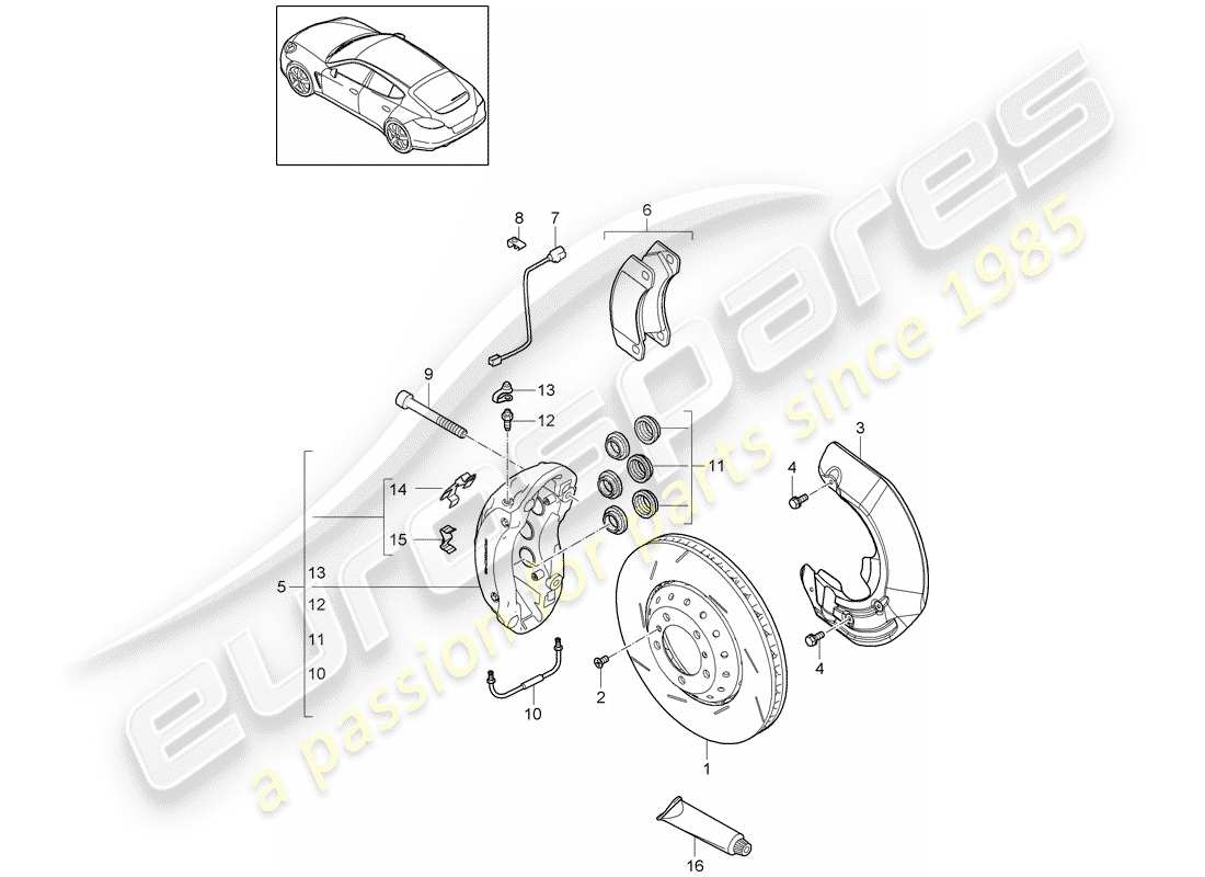 porsche panamera 970 (2016) disc brakes parts diagram