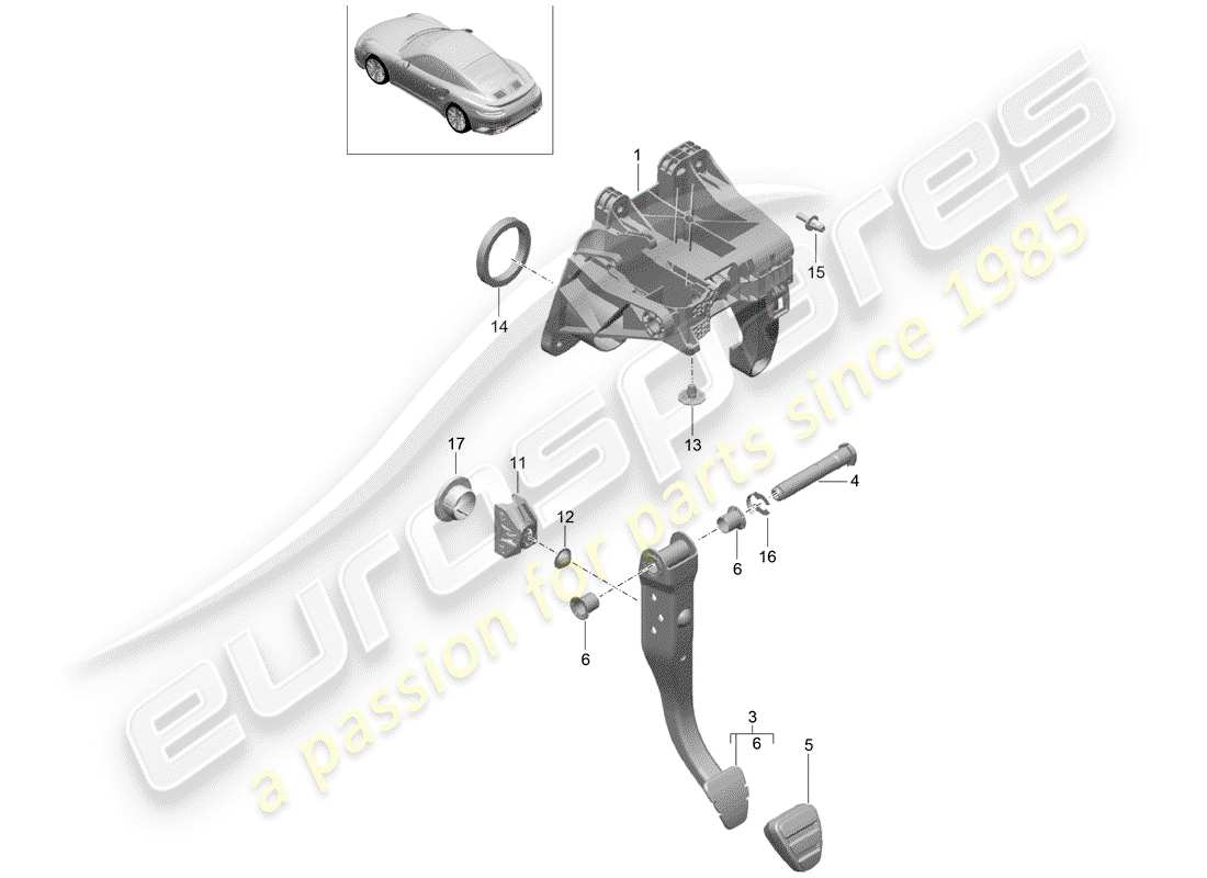 porsche 991 turbo (2014) brake and acc. pedal assembly part diagram