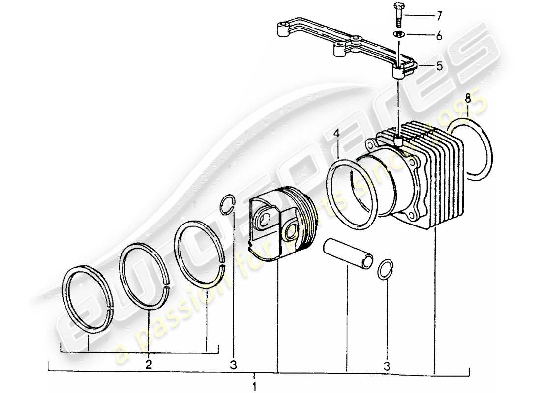 porsche 964 (1991) cylinder with pistons part diagram