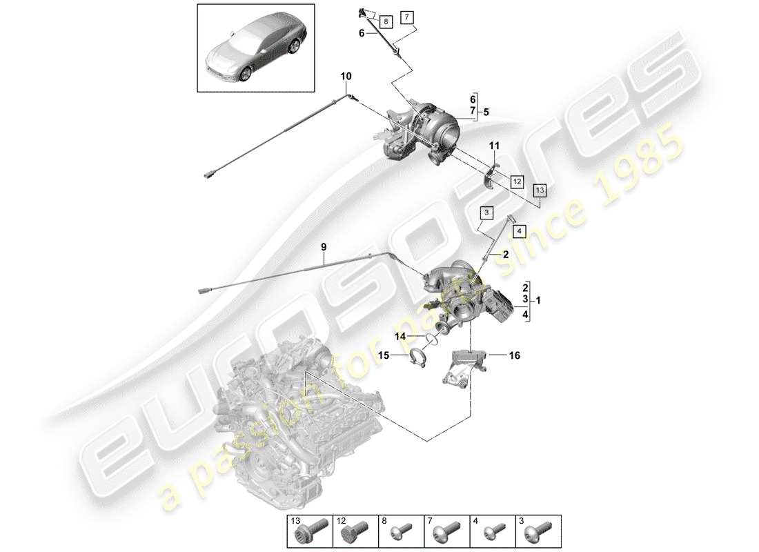 porsche panamera 971 (2018) exhaust gas turbocharger parts diagram