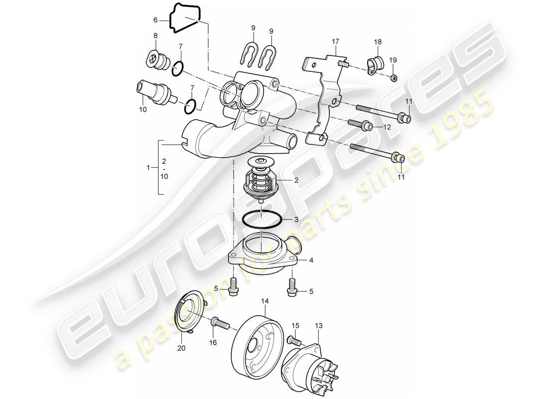 porsche 2003 (cayenne e1 9pa) water pump part diagram