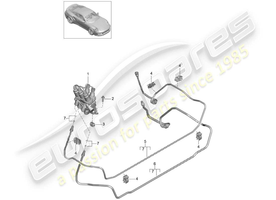 porsche 2016 (991-1 turbo) hydraulic line part diagram