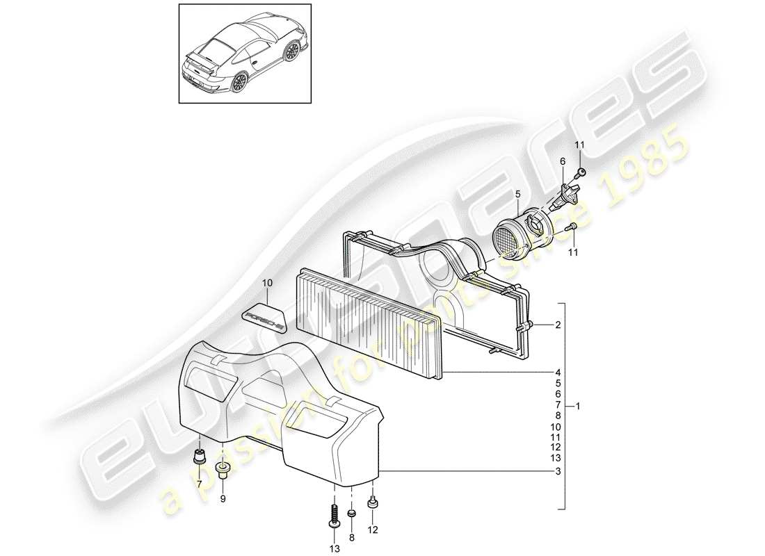 porsche 2011 (997-2 gt3) air cleaner parts diagram