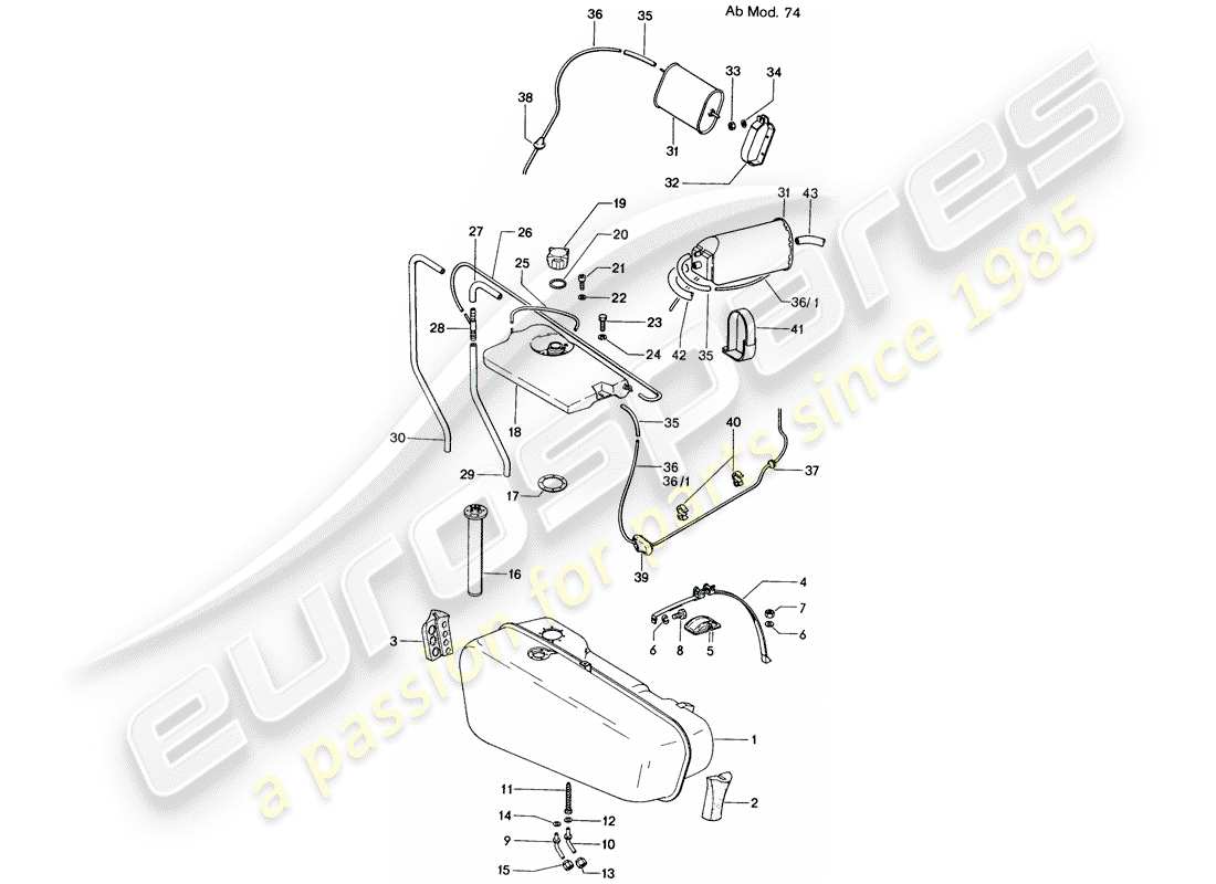 porsche 1975 (914) fuel tank - d - mj 1974>> part diagram