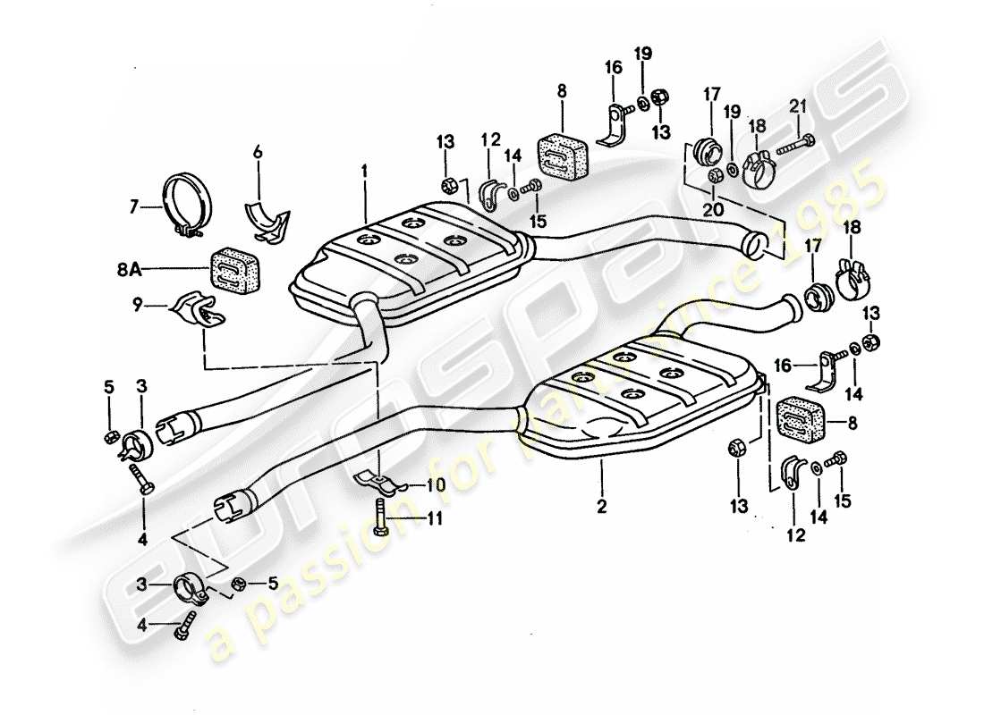 porsche 1993 (928) exhaust system - intermediate silencer part diagram