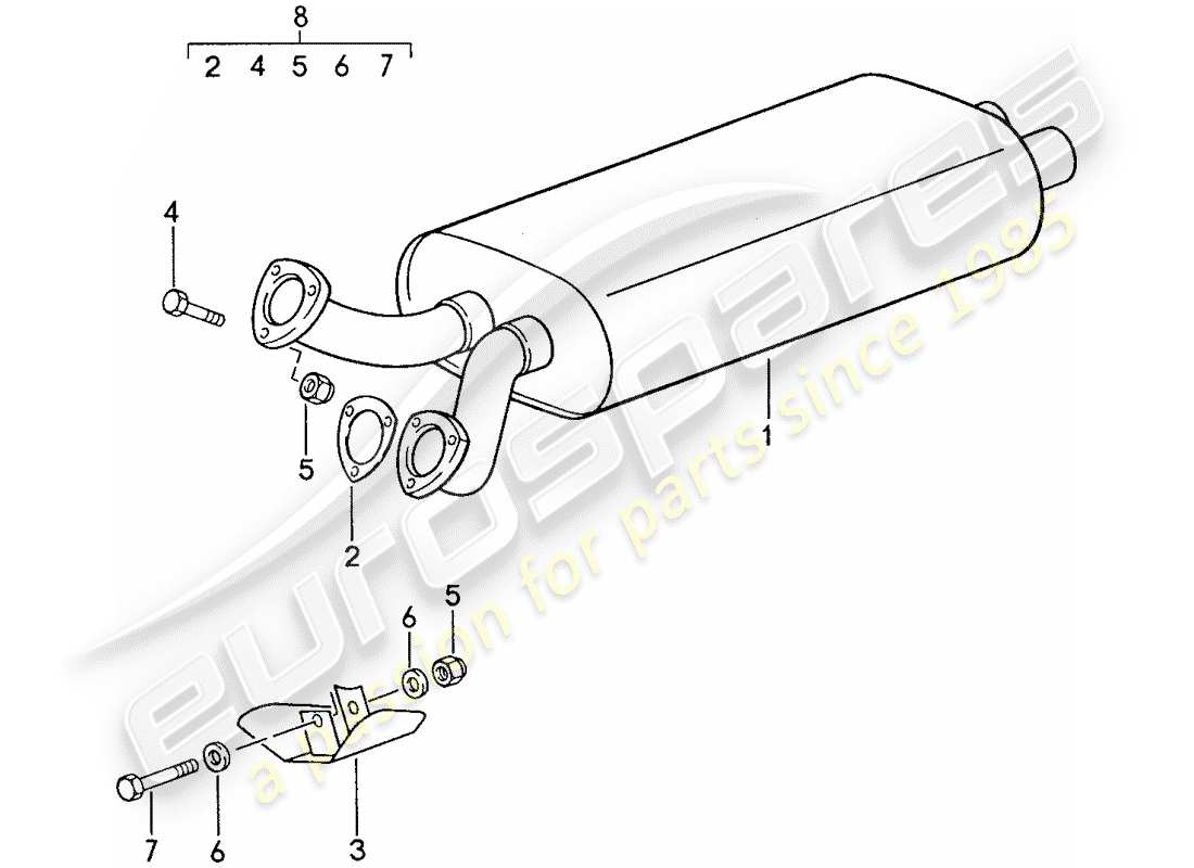 porsche 1989 (928) exhaust system - exhaust silencer, front part diagram