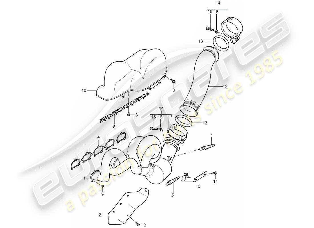 porsche 2005 (carrera gt) exhaust system - exhaust manifold - catalyst - cylinders 6 - 10 part diagram