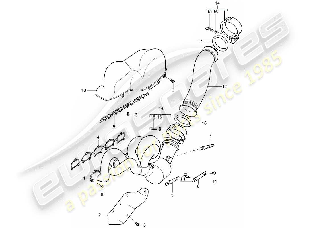 porsche carrera gt (2005) exhaust system - exhaust manifold - catalyst - cylinders 6 - 10 part diagram