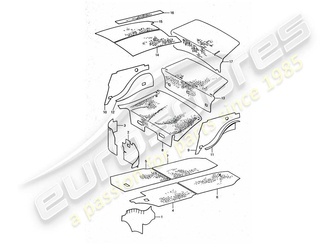 porsche 1977 (911 turbo) body shell - sound absorbers part diagram