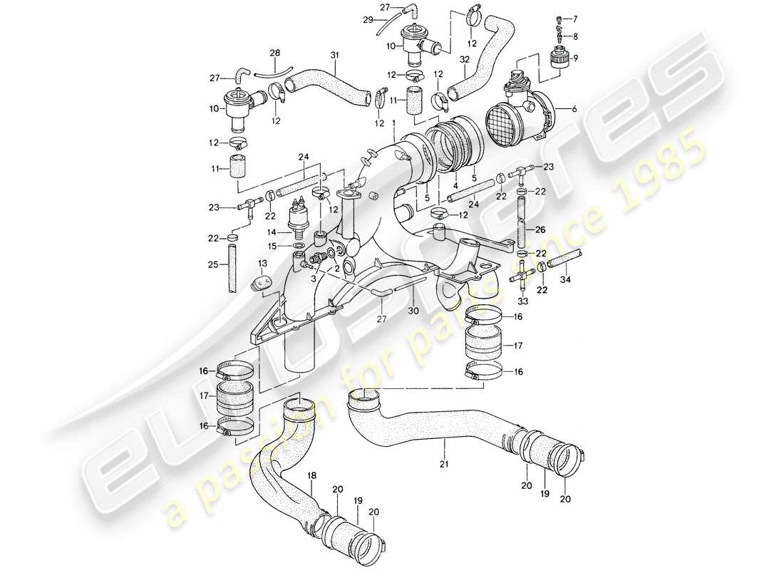 porsche 1998 (993) turbocharging part diagram