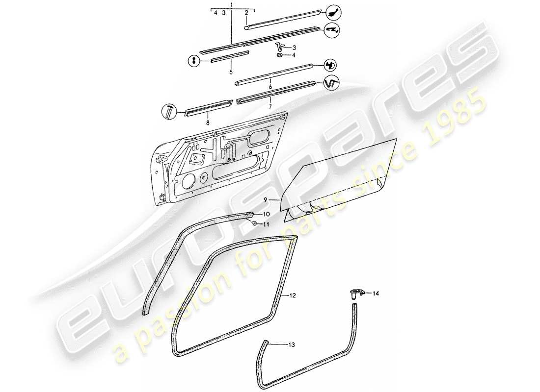 porsche 1990 (964) seal strip - doors parts diagram