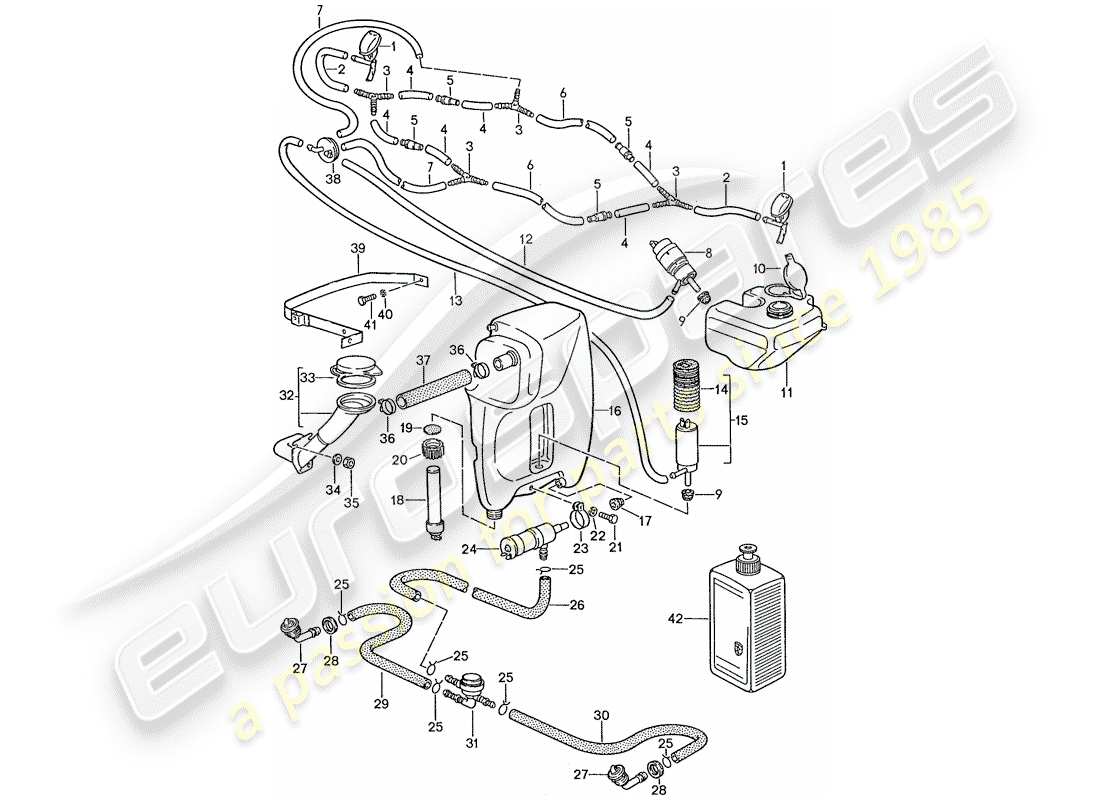 porsche 1990 (928) windshield washer unit - headlight washer system - intensive windscreen washer part diagram