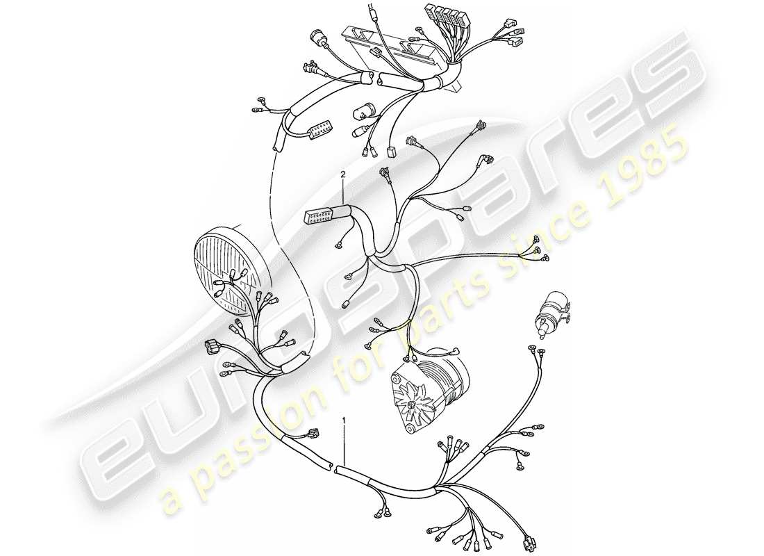 porsche 1979 (928) harness - front luggage compartment - engine part diagram
