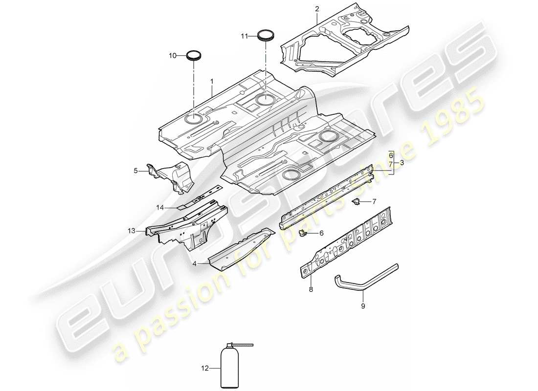 porsche 2008 (997-1 turbo / gt2) floor parts diagram
