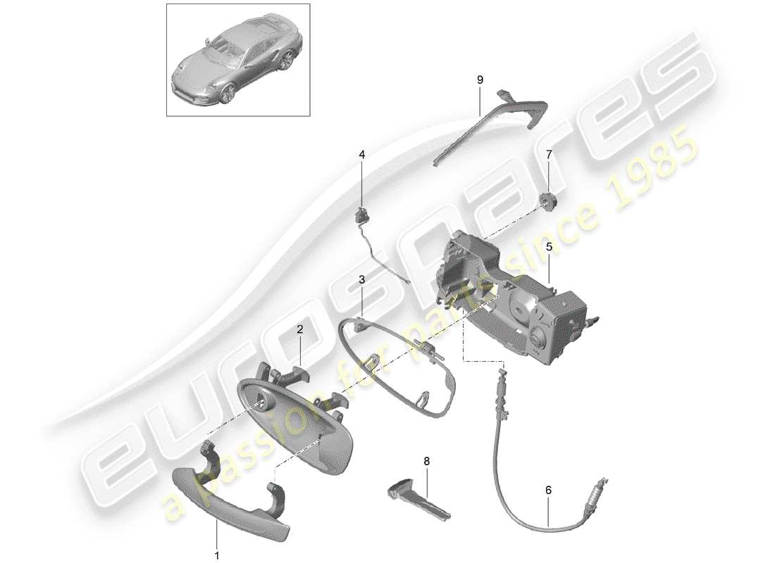 porsche 2014 (991-1 turbo) door handle, outer part diagram