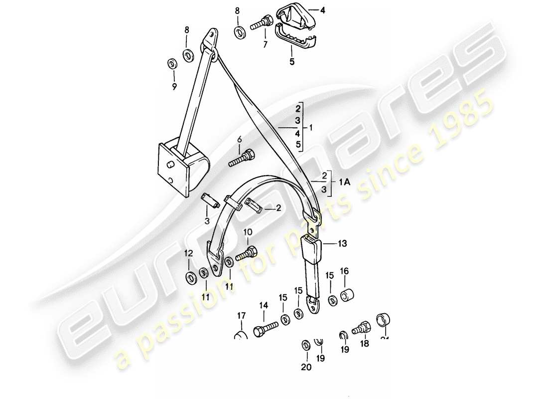 porsche 1984 (928) seat belt - automatic part diagram
