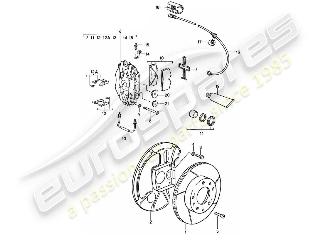 porsche 928 (1986) disc brakes - front axle - fixed calliper - d - mj 1986>> - mj 1986 part diagram