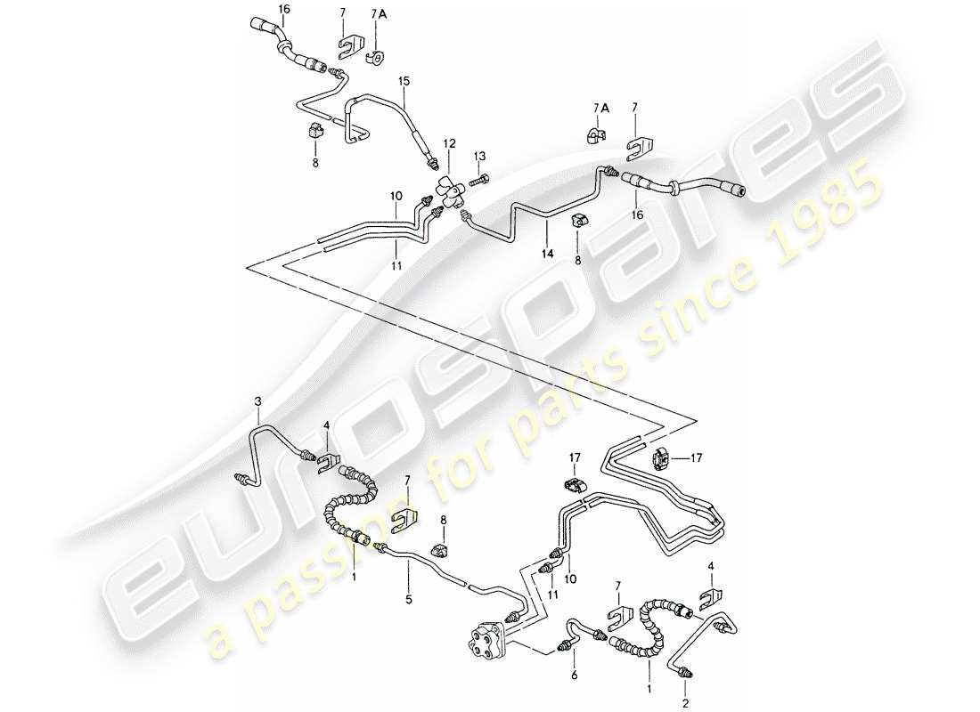 porsche 1994 (993) brake lines - front axle - underbody part diagram