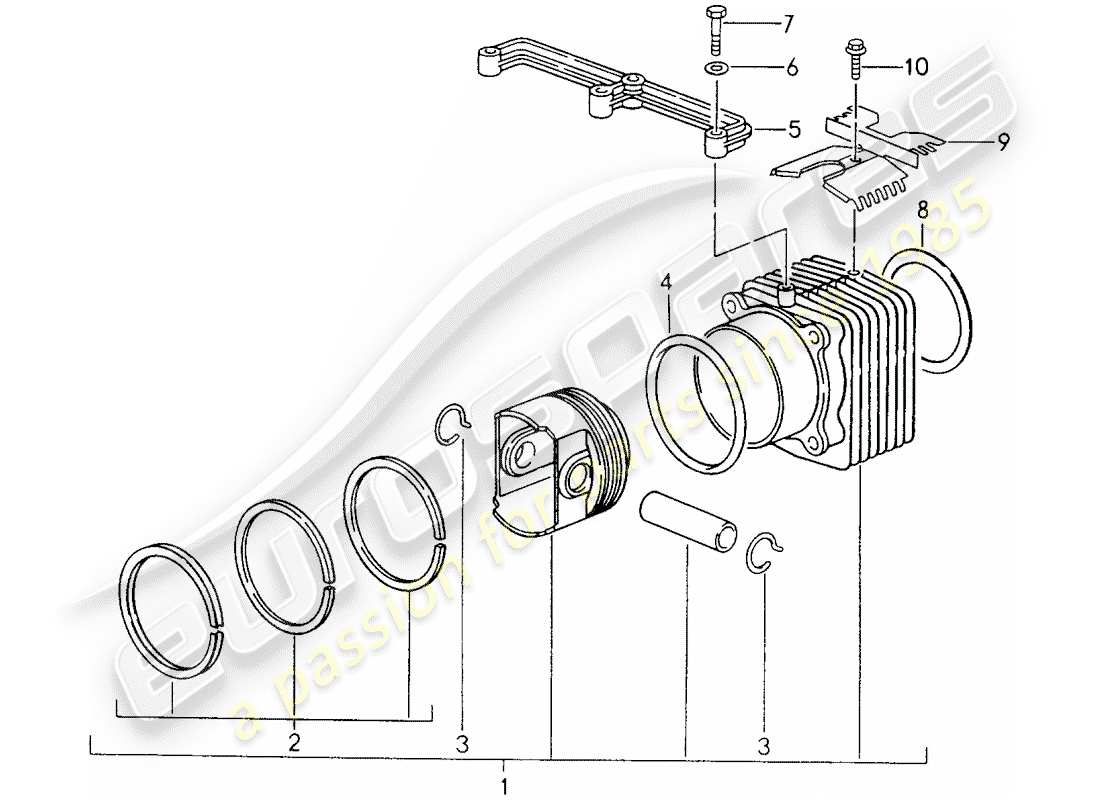 porsche 1998 (993) cylinder with pistons part diagram
