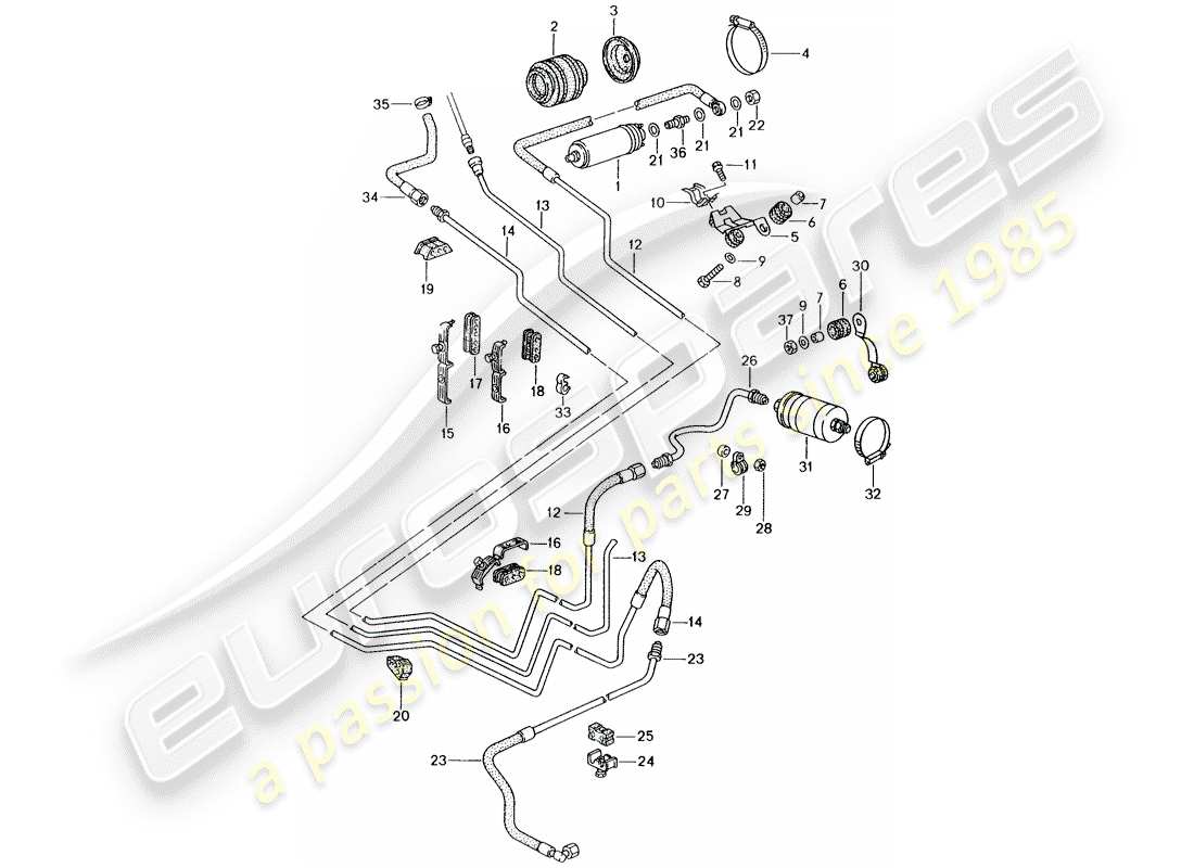 porsche 1998 (993) fuel system part diagram