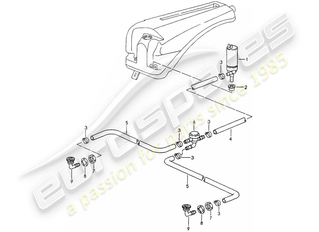 porsche 1990 (964) headlight washer system parts diagram