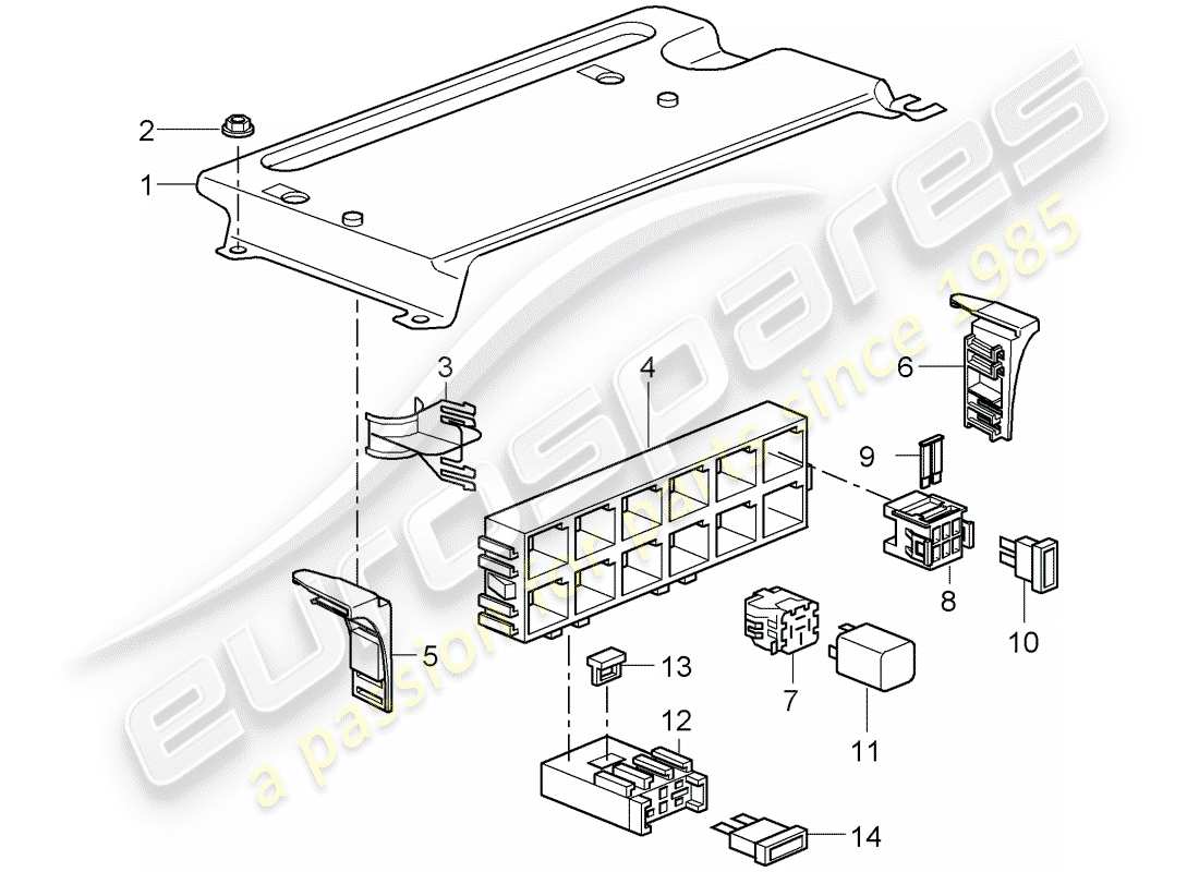porsche 2008 (997-1 turbo / gt2) fuse box/relay plate parts diagram