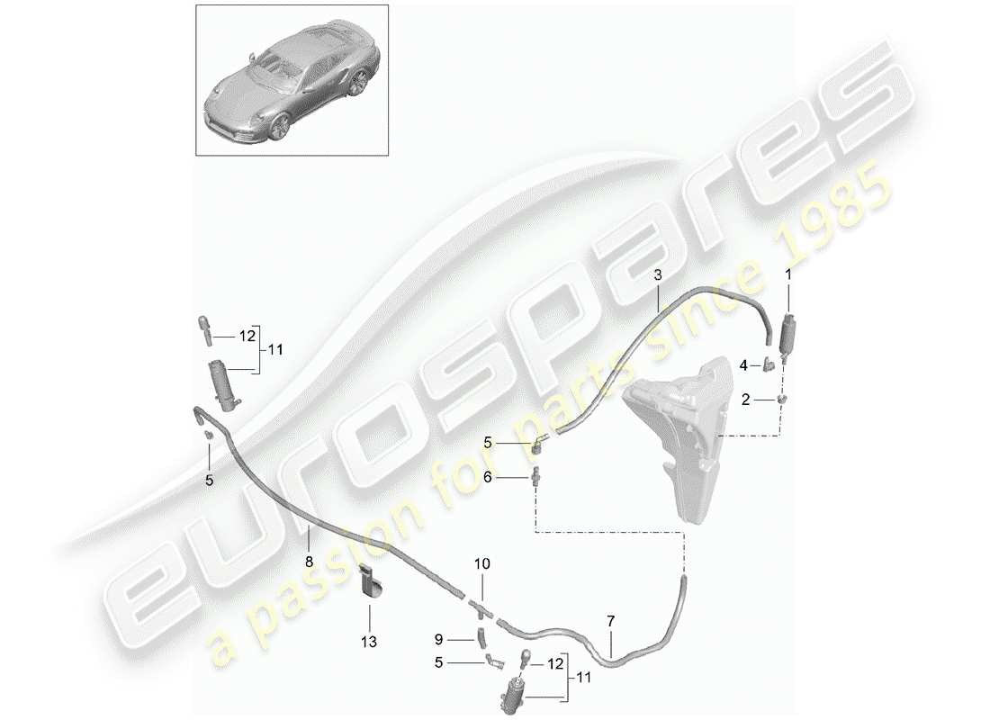 porsche 991 turbo (2014) headlight washer system part diagram