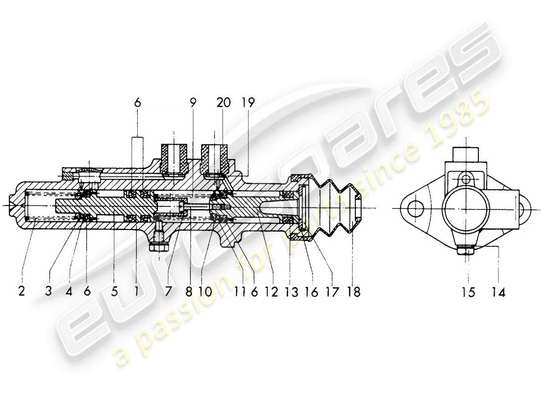 porsche 911/912 (1965) brake master cylinder - single parts - d - mj 1968>> - mj 1968 parts diagram