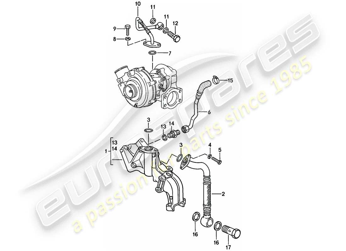 porsche 1986 (944) engine lubrication - - exhaust gas turbocharger part diagram
