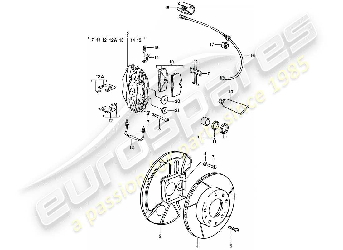porsche 1983 (928) disc brakes - front axle - fixed calliper - d - mj 1986>> - mj 1986 part diagram