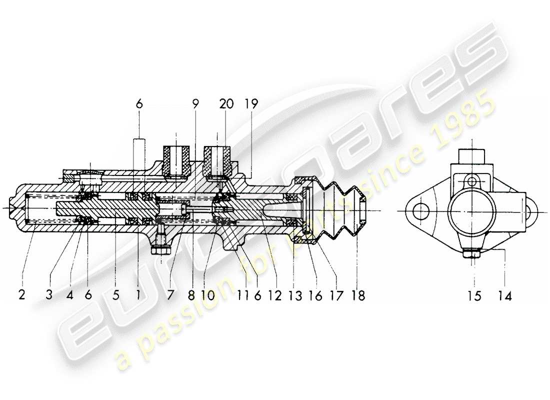 porsche 1967 (911/912) brake master cylinder - single parts - d - mj 1968>> - mj 1968 part diagram