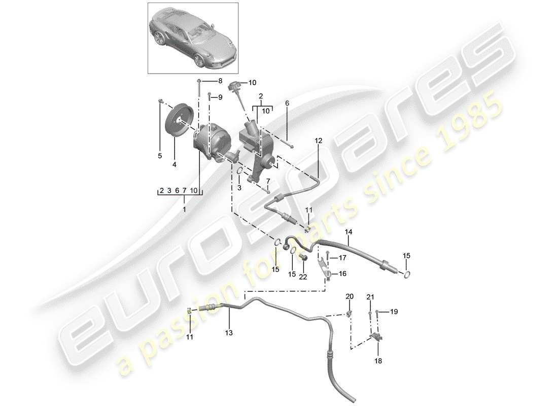 porsche 991 turbo (2014) hydraulic line part diagram