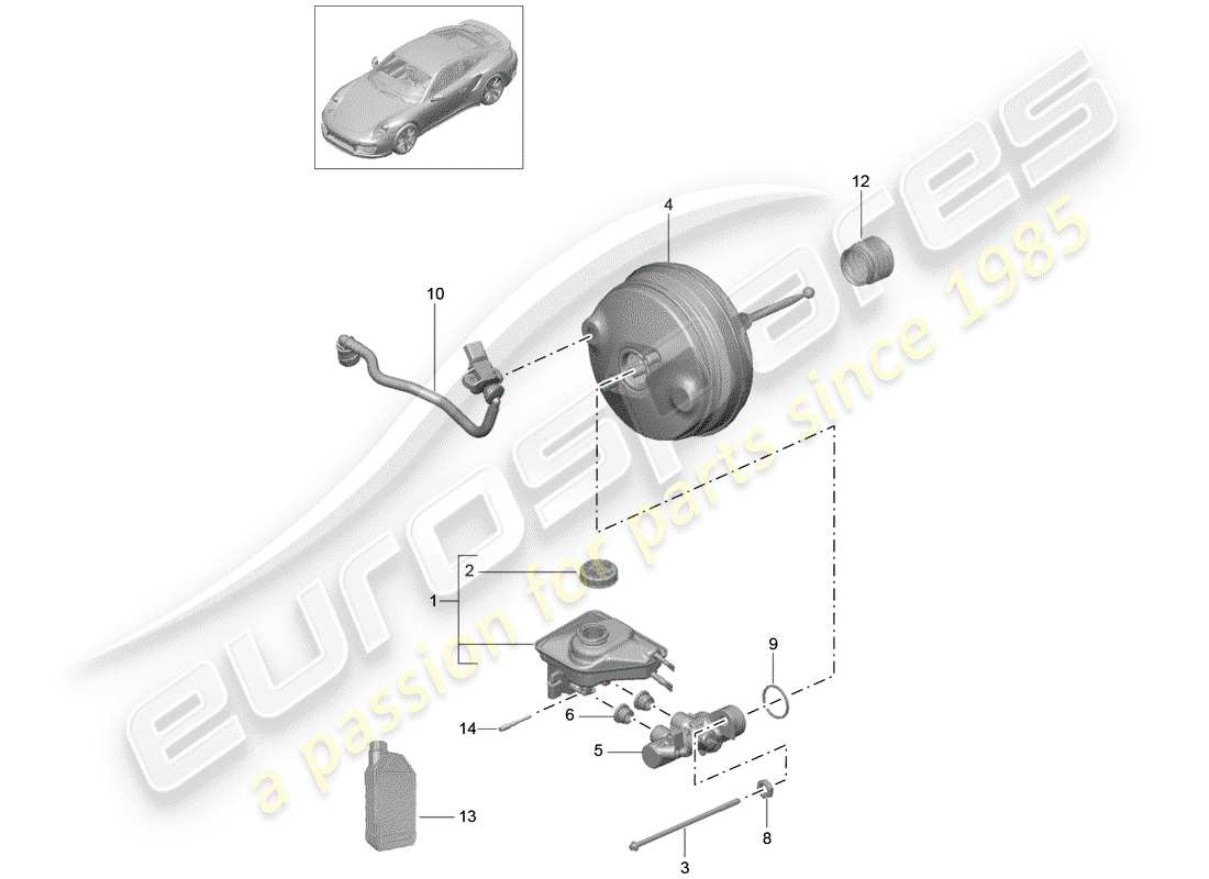 porsche 991 turbo (2014) brake master cylinder part diagram