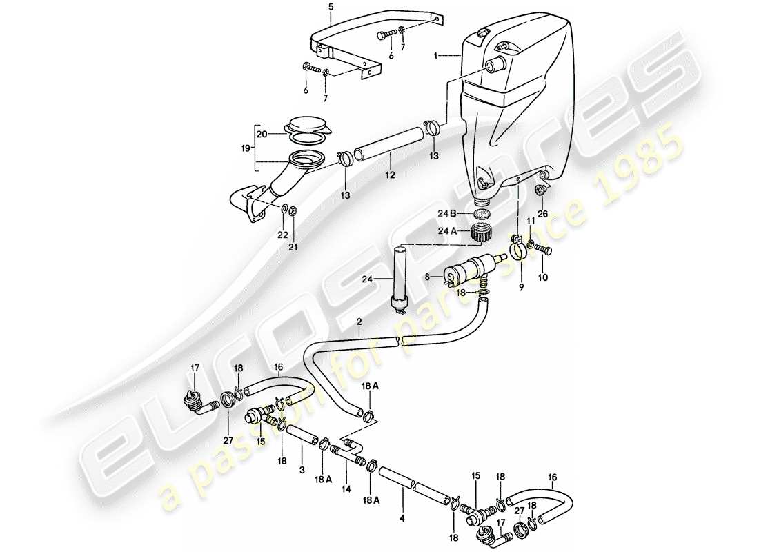 porsche 928 (1980) headlight washer system part diagram