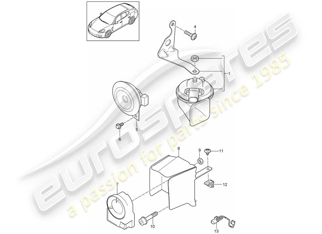porsche 2014 (panamera 970) fanfare horn part diagram