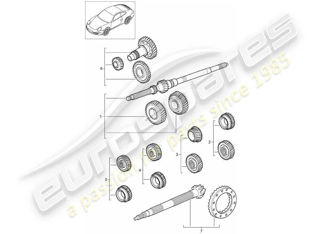 porsche 2012 (997-2) gear wheel sets part diagram