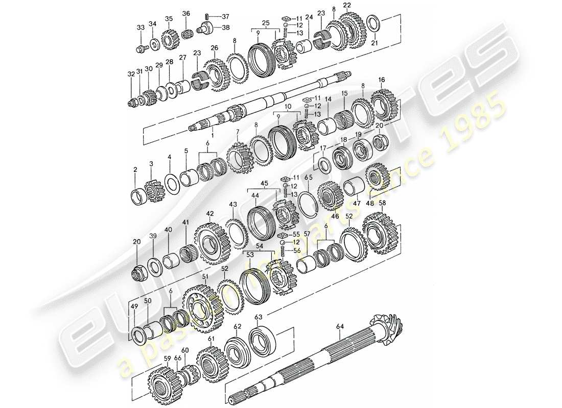 porsche 1987 (959) gears and shafts parts diagram
