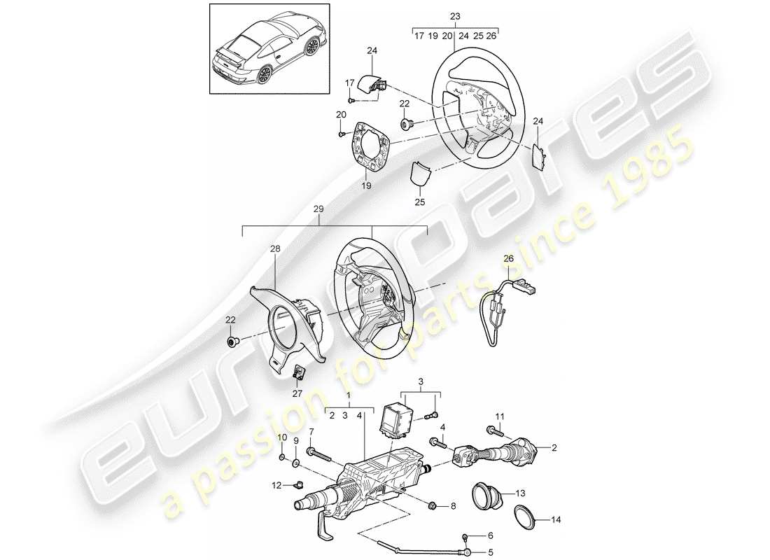 porsche 2007 (997-1 gt3) steering protective pipe part diagram