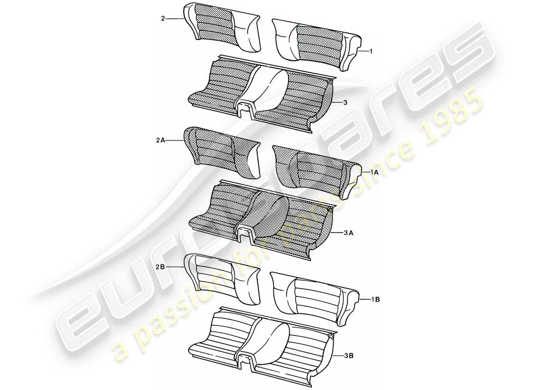 porsche 1986 (924s) emergency seat - divided part diagram