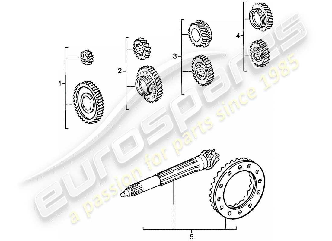 porsche 911 (1985) gear wheel sets - 4-speed part diagram