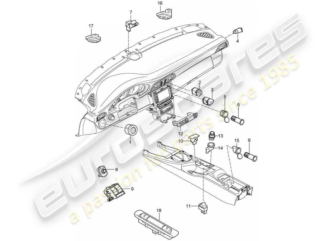 porsche 2007 (997-1 gt3) switch part diagram