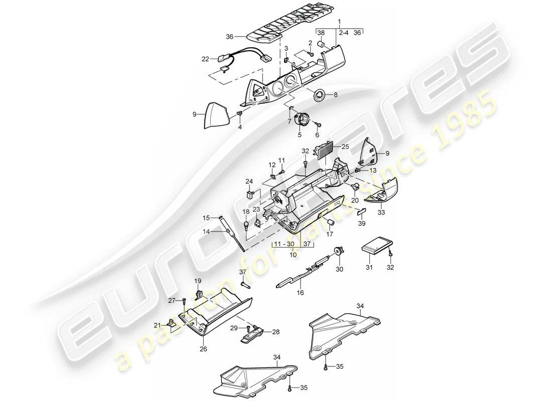 porsche 2009 (997-2) glove box parts diagram