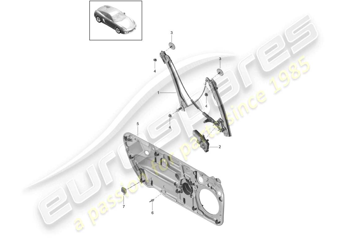 porsche 2016 (981 cayman) window regulator part diagram