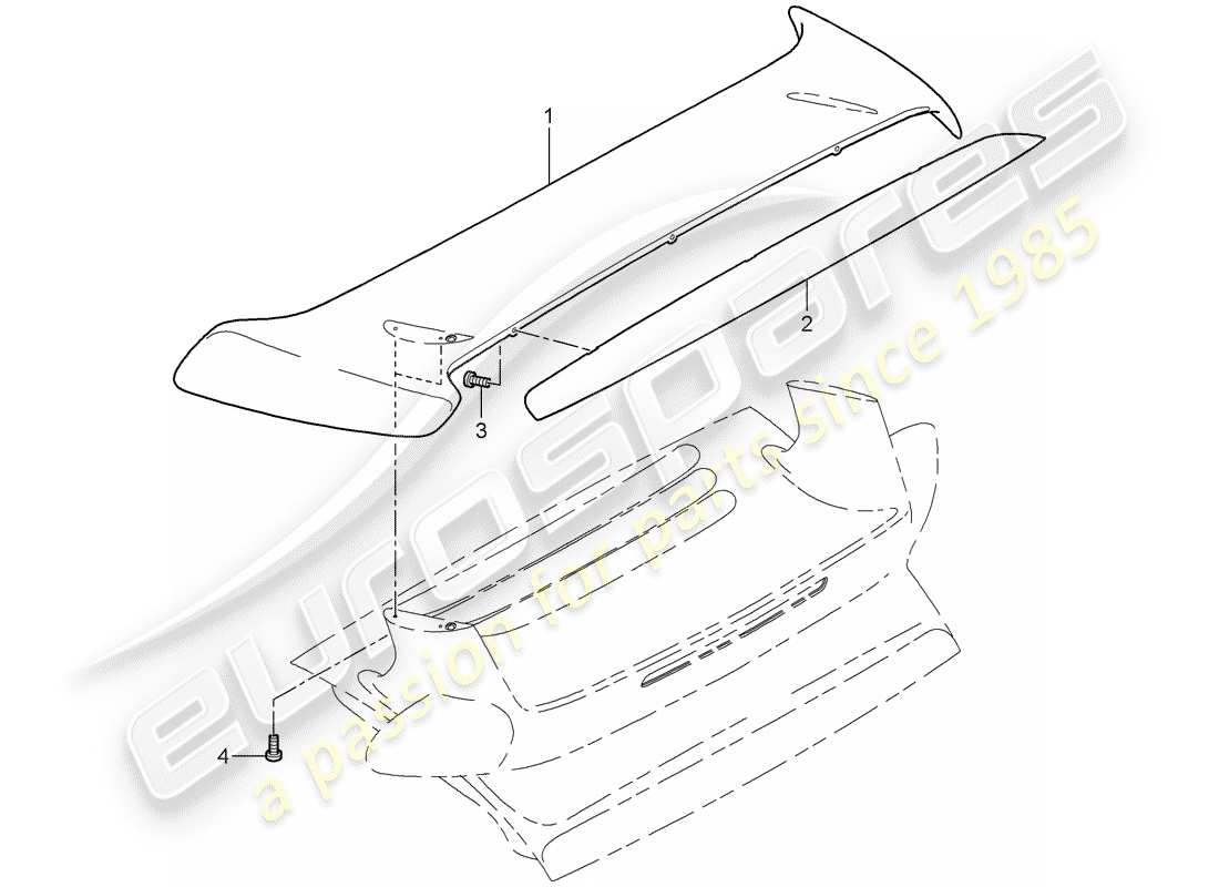 porsche 2007 (997-1 turbo / gt2) rear spoiler part diagram